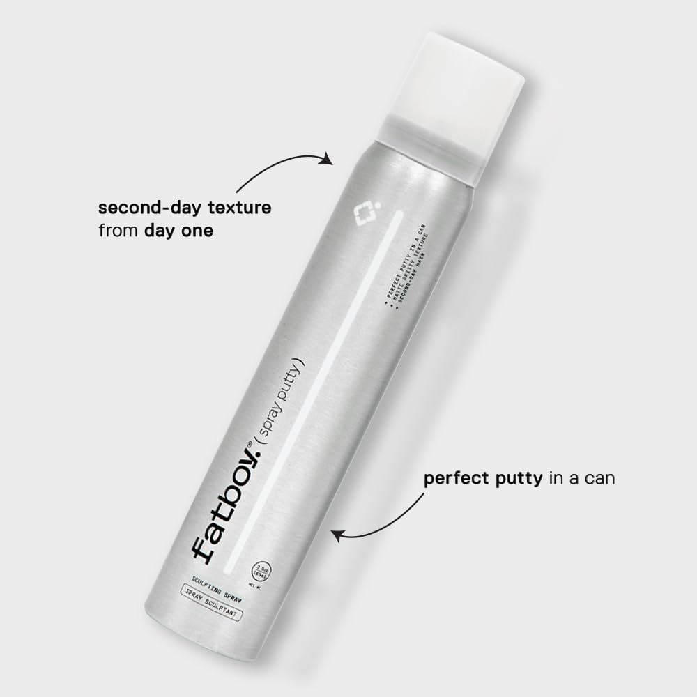 Fatboy Hair Spray Putty, Heavy Hold Styling Texturizing Spray for Volume, Texture & Sculpting, Matte Finish, Hair Care for Medium to Thick Hair, Tousled Hair Style, Paraben Free, Color Safe, 3.5 oz