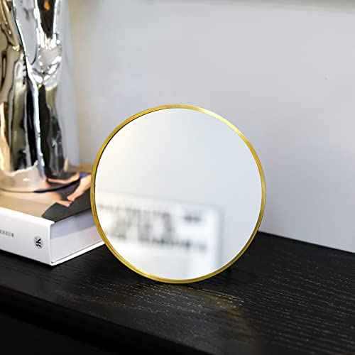 LONGSHENG - SINCE 2001 - Gold Vanity Makeup Mirror Table Desk Countertop Mirror Bathroom Shaving Make Up Mirror Home Decor-Round