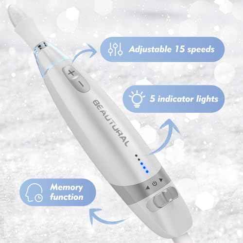 BEAUTURAL Electric Nail Drill, Professional Electric Nail File Machine with10 Attachments & 20 Sanding Bands, Low Noise Vibration for Home Nail Art Manicure Pedicure [Not Rechargeable and Cordless]