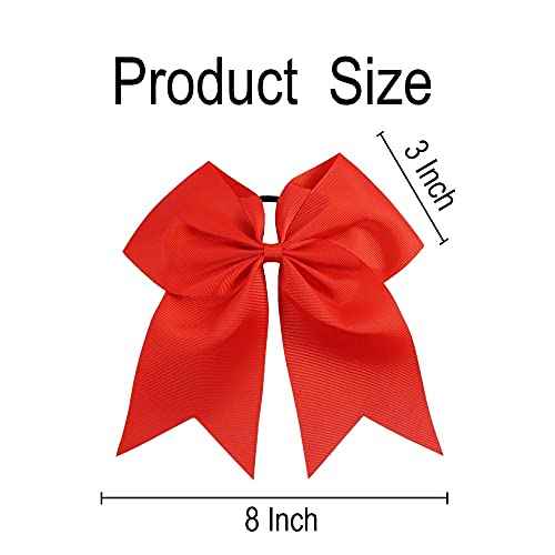 18 PCS 8" Large Red Cheer Hair Bows Ponytail Holder Elastic Band Handmade for Cheerleaders Teen Girls College Sports
