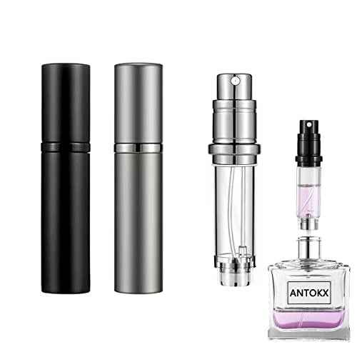 Travel Atomizer - 2-Pack Refillable 5ML Perfume Sprayer, Pocket Dispenser, Leakproof (Black & Gray)