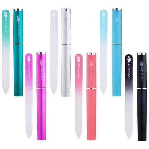 Crystal Glass Nail File with Case Pack 6, Professional Nail Files, Czech Glass Nail File Double Sided Glass Fingernail Files for Natural & Acrylic Nail Care, Nail Tool Home & Saloon Travel Friendly
