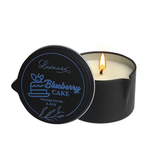 Organic Soybean Wax Essential Oil Infused Massage Oil SPA Candle for Couples, Home Scented Candle for Relaxation Bluberry Cake Scent 2.35OZ