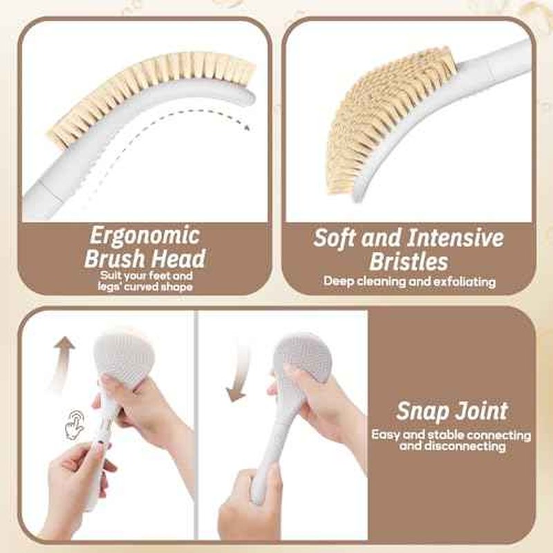 New Foot Brush with Adjustable Long Handle, 3-in-1 Foot Scrubber for Wet or Dry Brushing, 10.2¡¯¡¯- 27.5¡¯¡¯ Foot Scrub Brush for Senior, Pregnant, Disabled, or Injured, Gift-Box Packed(White)