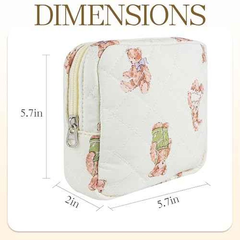 Small Floral Quilted Makeup Bag, Coquette Aesthetic Travel Toiletry Organizer for Women, Lightweight Cotton Cosmetic Pouch