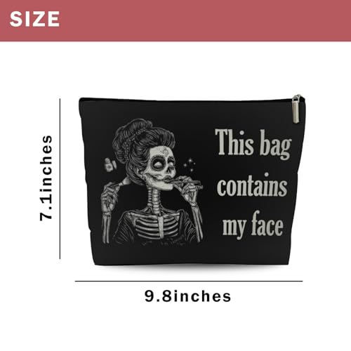 Goth Gifts for Women, This Bag Contains My Face, Gothic Makeup Bag, Witchy Spooky Cosmetic Bag with Zipper