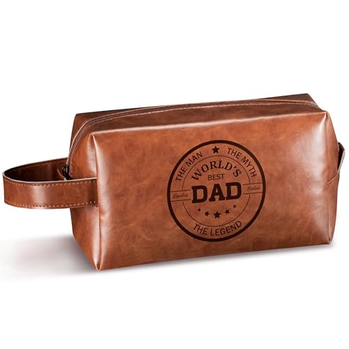 Man Travel Toiletry Bag - Father's Day World's Best Dad Man PU Leather Travel Essential Makeup Organizer Pouch Bag Organizer Bathroom Accessories Dopp Kit Husband Dad's Birthday Party Gifts
