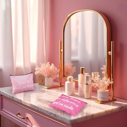 12 PCS Pink Inspirational Canvas Makeup Bags Bulk Makeup Bags for Women Inspirational Quotes Cosmetics Bags with Zipper Gift for Valentine's Day Christmas Graduation