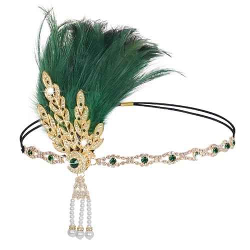 Tongcloud 1920s Flapper Feather Headband Roaring 20s Gatsby Headpiece Women's 1920s Headband Flapper Feather Headpiece