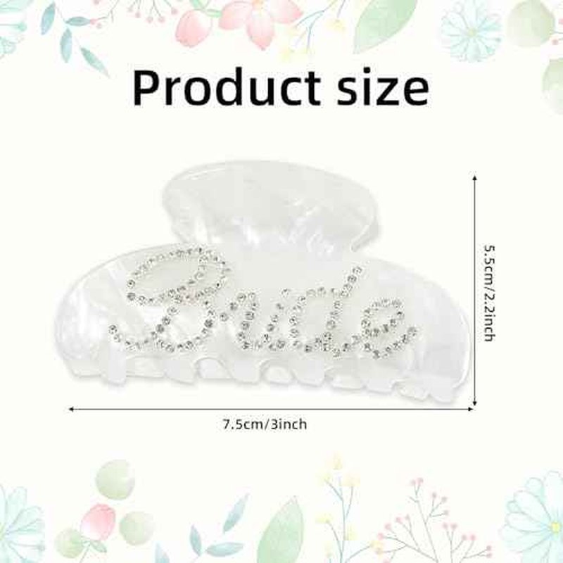 Bride Claw Hair Clip,? Bride White Acrylic Hair Clips with Rhinestone Logo, Bachelorette Party Wedding Birthday Banana Barrettes Hair Decorations for Girl, Trendy Bridal Claws(White)