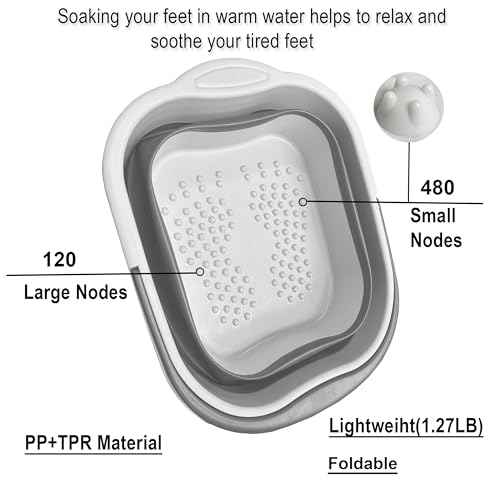 Collapsible Foot Soak Tub 15L(4 GL) with Handle, Bath Massager for Dry Cracked Feet, Plastic Grey Foot Bucket