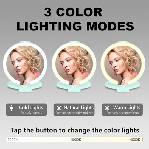 6.3 Inch Rechargeable Folding 10x Magnification Double Sided Makeup Mirror with Lights, Portable Travel Mirror for Women with Nearsightedness | Travel Essentials for Women