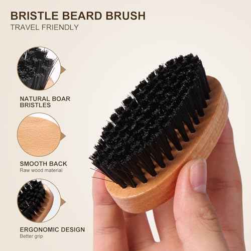 Beard Brush and Comb Set for Men - Straight Edge Razor and Shaving Scissors, Natural Boar Bristle, Dual Action Wood Comb, Travel Pouch - Great for Grooming Beards and Mustaches