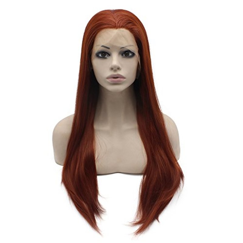 MX angel Long Straight Half Hand Tied Burgundy Red Synthetic Lace Front Wig Natural