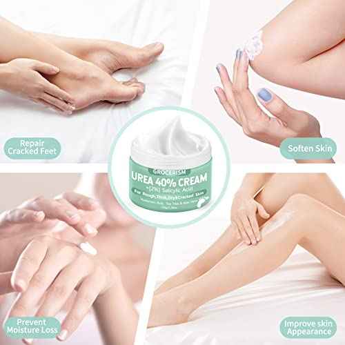 Grocerism Urea Cream 40 Percent For Feet Plus 2% Salicylic Acid 5.29 oz || Foot Cream and Hand Cream Maximum Strength with Hyaluronic Acid,Tea Tree,and Aloe Vera For Deep Moisturizes,Callus Remover
