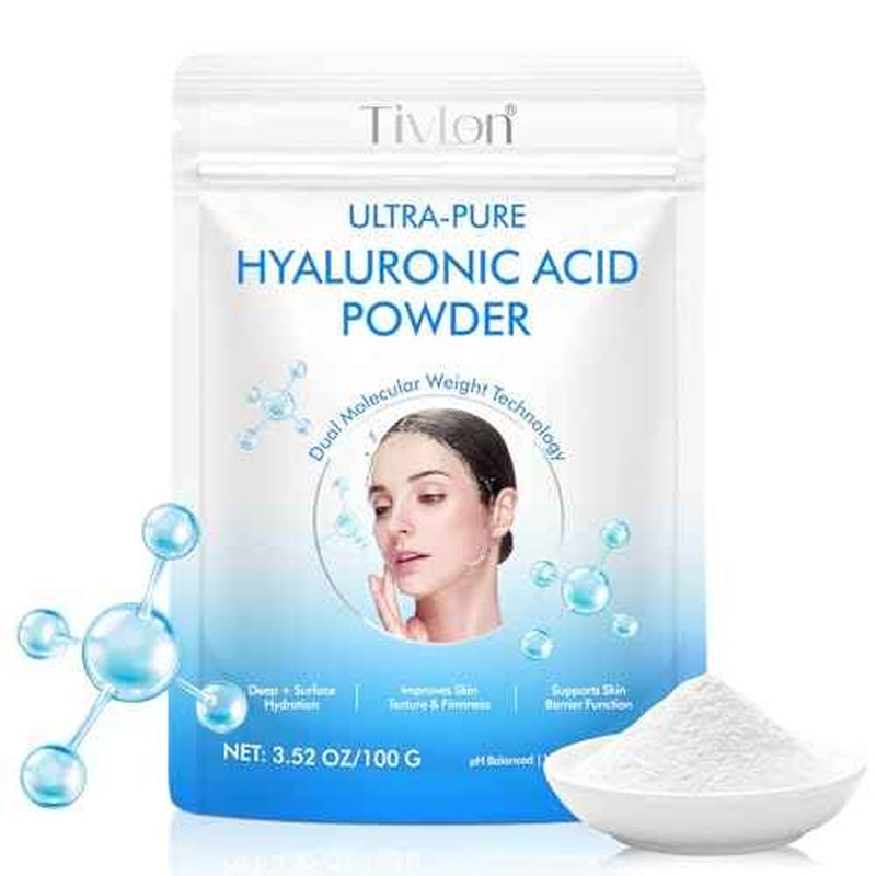 Hyaluronic Acid Powder, Pure Hyaluronic Acid Powder for Skin & Face, Cosmetic Grade, Low Molecular Weight, Water-Soluble DIY Facial Serum for Face Hydration & Moisture (1PCS)