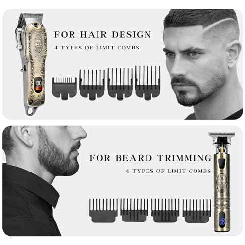 Professional Hair Clipper Set, Digital Display Trimmer Kit with Accessories, Barber Case and Cape, Vintage Design