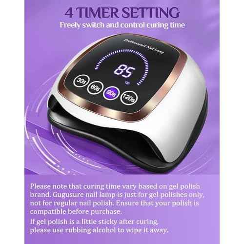 UV LED Nail Lamp, Gugusure Upgrade 180W Nail Dryer for Gel Polish with LCD Display, Auto Sensor and 4 Timer Settings, Professional Curing Lamp Light with 42 Beads for Salon and Home
