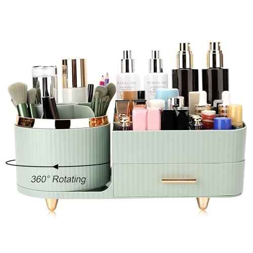 Makeup Organizer for Vanity, Cosmetic Display Case with Drawers, Fits Makeup, Skincare Products, Brushes, Lipsticks, and Other Accessories, Versatile Storage Solution (Green)