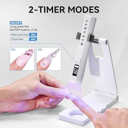 Makartt UV Nail Lamp with Stand ? Handheld UV Light for Gel Nails for Nial Tips & Gel Polish, USB Rechargeable Fast Curing Flash Cure Lamp with LCD & 2 Timers for DIY Home or Salon