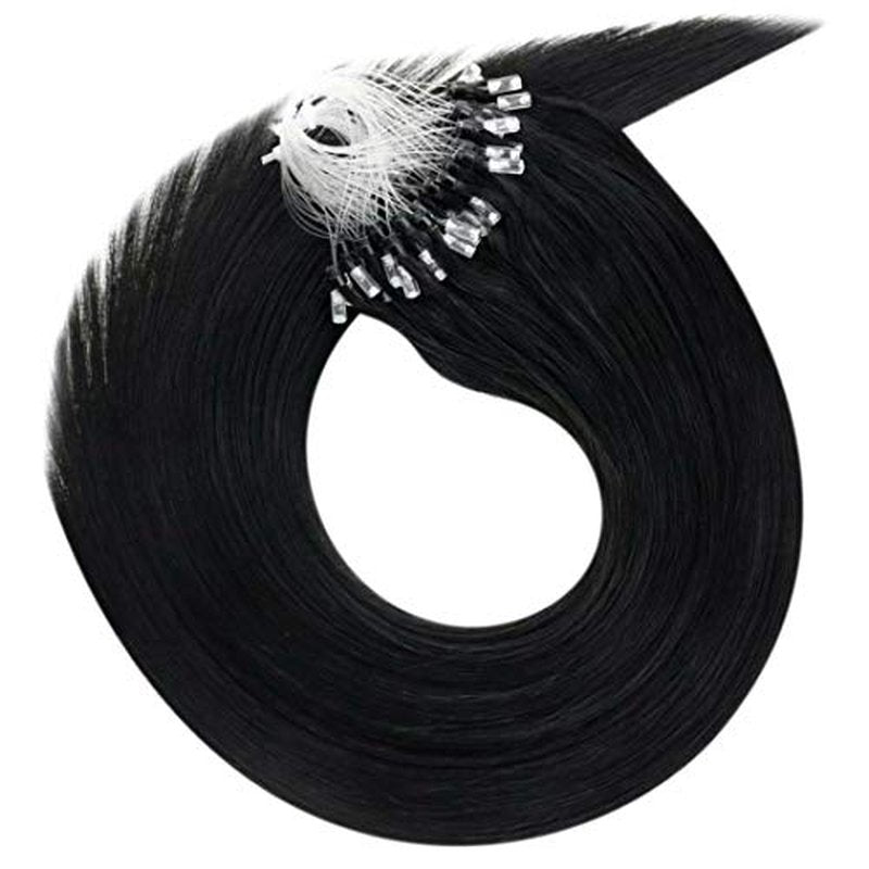 LaaVoo Microlink Hair Extensions Human Hair Black Micro Beads Hair Extensions 20 Inch Jet Black Real Human Hair 50g 50s