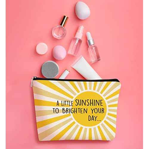 A Little Sunshine To Brighten Your Day Yellow Summer Inspirational Makeup Bag for Women, Cosmetic Bag Gift for Teen Girls,Birthday Christmas Gifts for Women Friends Mom Wife Grandma Daughter Teacher