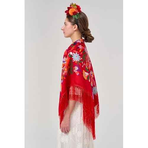 YHDDYG 2 Pcs Frida khalo Fuchsia Flower Headband and Women¡¯s Tassel Shawl Wrap Mexican Style Ethnic Shawl Party N3