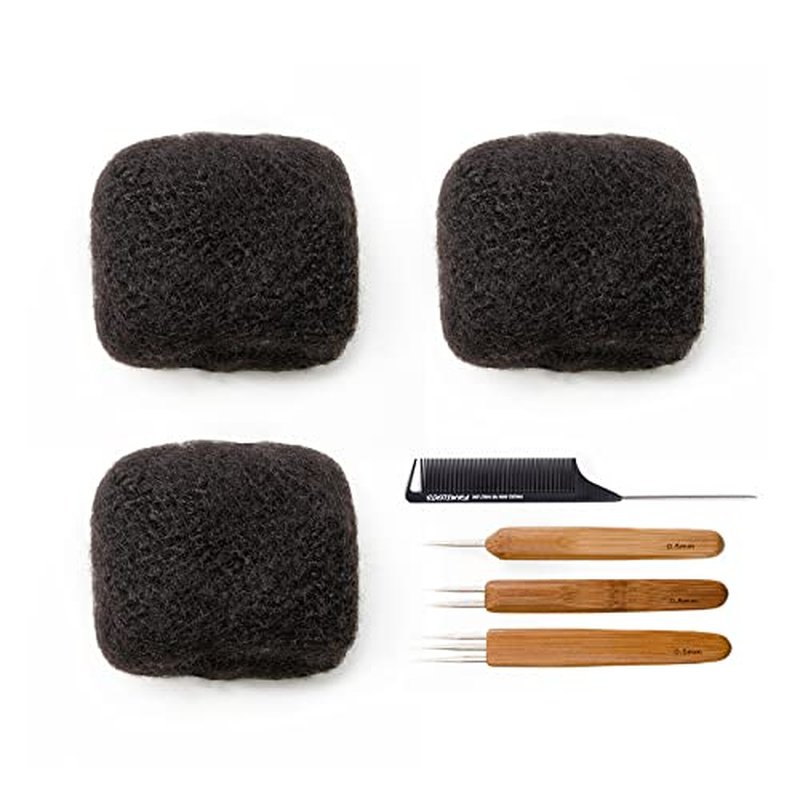 Tight Afro Kinky Bulk 100 £¥ Human Hair for Draedlock Extensions, Repair Locs, Twists and Braids 3 Bundles/Package (8 Inch, 1B - Natural Black)