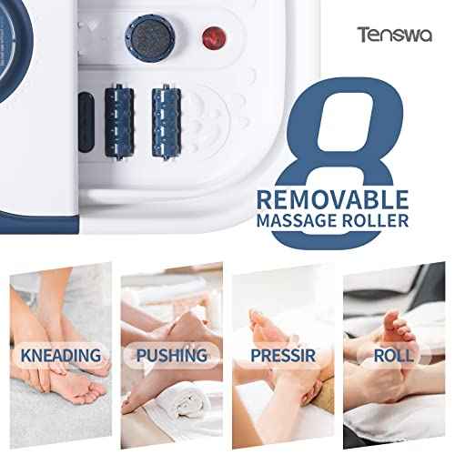 Collapsible Foot Spa Bath Massager with Heat, Bubbles, Pedicure Foot Spa with 8 Rollers, Tub for Stress Relief, Soaker with Mini Acupressure Massage Points & Temperature Control