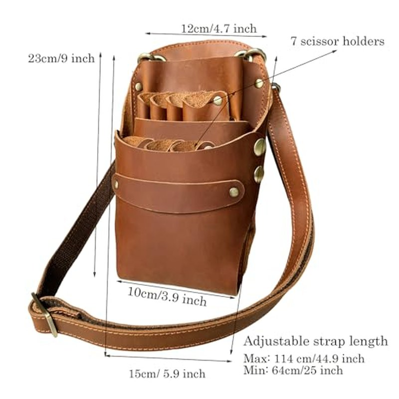 Scissor Pouch Belt, Cowhide Leather Salon Barber Hairdressing Scissor Holster Hair Stylist Shears Holder Tools Waist Bag with Adjustable Strap for Combs, Hair Clips