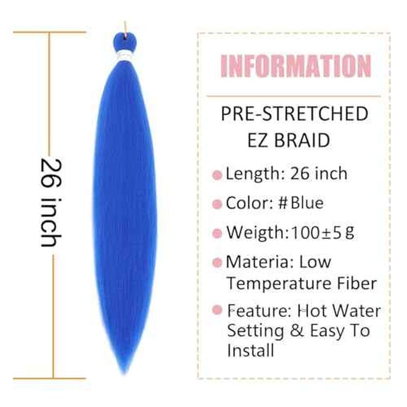 Blue Braiding Hair Pre Stretched 30 Inches Easy Braiding Hair Yaki Texture 8 Packs/Lot Braid Hot Water Setting Professional Synthetic Braiding Hair Extensions (3pcs,30",#Blue)