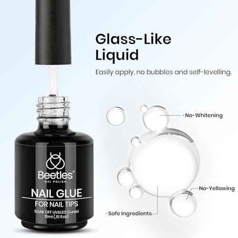 Beetles 15ml Gel Nail Glue 9 in 1 for Acrylic Nails Tips and Clear Press on Nails, Long Lasting Extension Glue, Base Coat, Blooming Art Gel, Christmas Nails, U V Light Cured