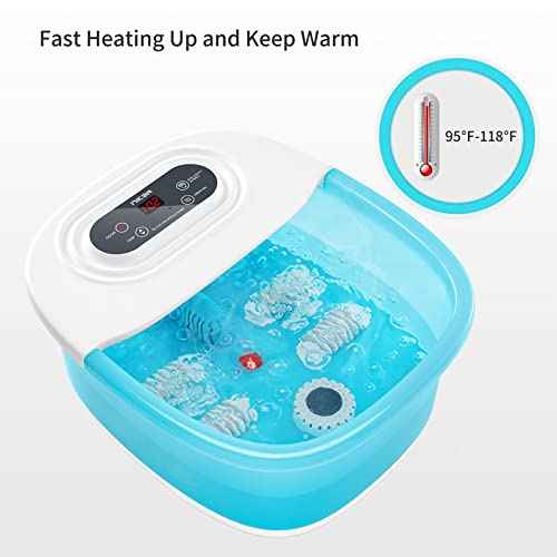 Niksa Foot Spa Bath Massager with Heat, Bubbles, Vibration and Red Light,4 Massage Roller Pedicure Foot Spa Tub for Feet Stress Relief,Foot Soaker with Mini Acupressure Massage Points(Blue)