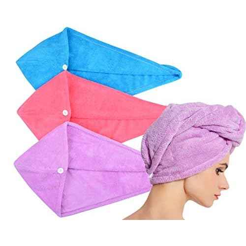 HOPESHINE Hair Towel Twist Women's Soft Shower Towels for Hair Turban Wrap Drying Head Towels Great Gift for Women (Blue+Purple+Rose Red 3-Pack)
