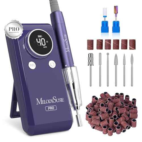 MelodySusie Professional 2 in 1 Nail Drill Kit 40,000 RPM, MB420G Brushless Portable Cordless Rechargeable Electric Nail File, Efile Nail Drill Machine for Acrylic Gel Nails Polishing Removing, Purple