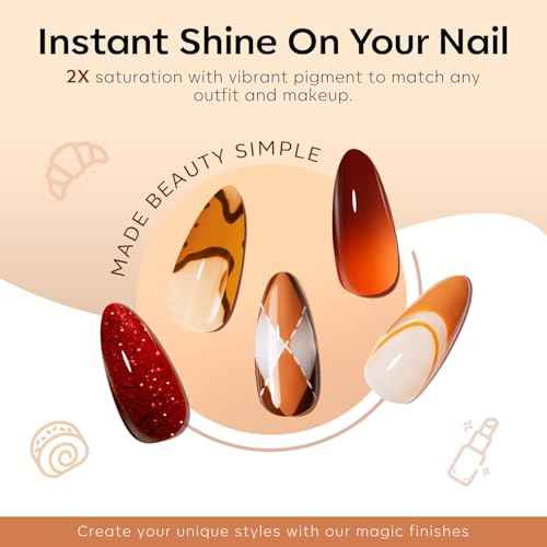 modelones Gel Nail Polish Set, 6 Colors 2025 Fall Winter Thanksgiving Maple Burnt Orange Brown Maroon Burgundy Red Glitter Gel Polish Cherry Mocha Turkey Pumpkin Color Changing Nail Polish LED Gift