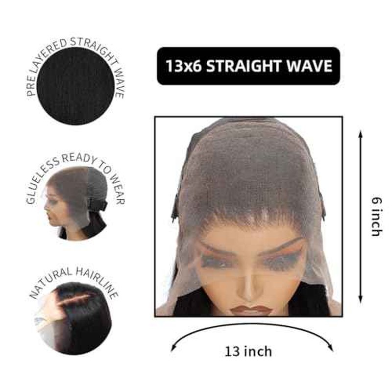 Straight Human Hair Wig 30 Inch Lace Front Wigs Human Hair 200 Density 13x6 HD Straight Lace Front Wigs Human Hair Pre Plucked Glueless Lace Frontal Wigs for Women Natural Black