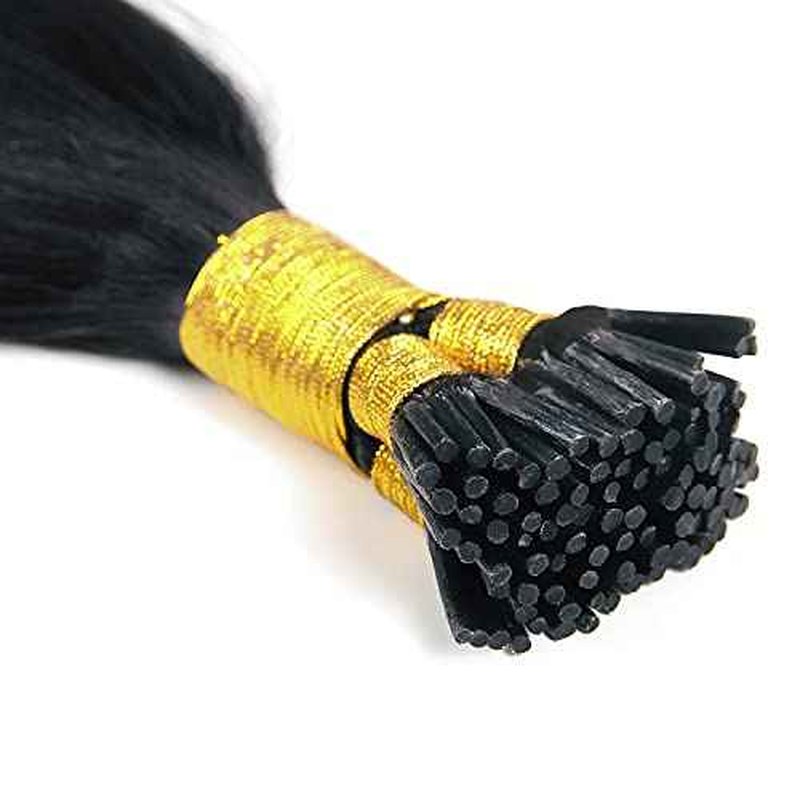 Jiameisi I Tip Hair Extensions Real Human Hair, 16inch 80g I-Tip Hair Extensions for Women Cold Fusion Extensions Itip Straight Remy Human Hair 0.8G/S #1 Dark Black