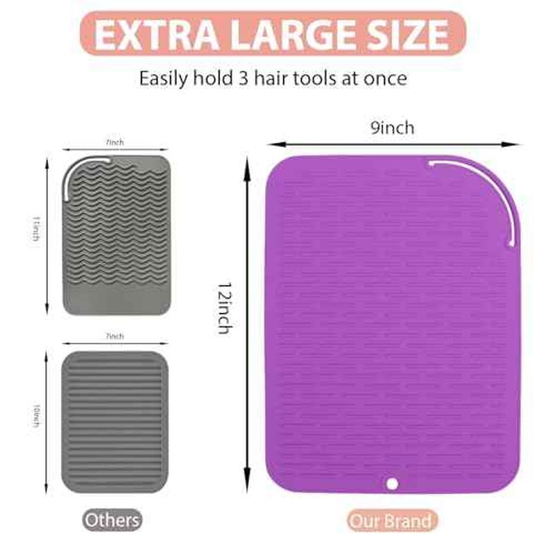 Large Silicone Heat Resistant Mat, Portable Travel Hot Hair Tools Holder Pad for Curling Iron, Flat Iron, Hair Straightener and Other Styling Tools(12.0" x 9.0")
