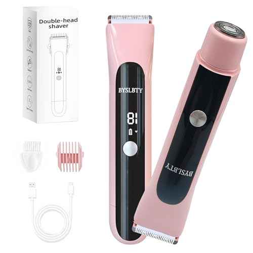 2 in 1 Bikini Trimmer for Women Dual Head Electric Shaver,IPX7 Waterproof Wet & Dry, Painless Shaver for Body Face Private Area Pink
