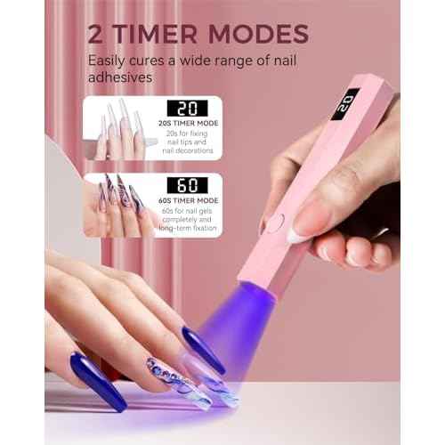 UV Nail Light Handheld UV Light for Nails 3W Portable Led Lamp with 2 Timer Settings 20/60s for Gel Polish Home DIY Salon Women(Pink)