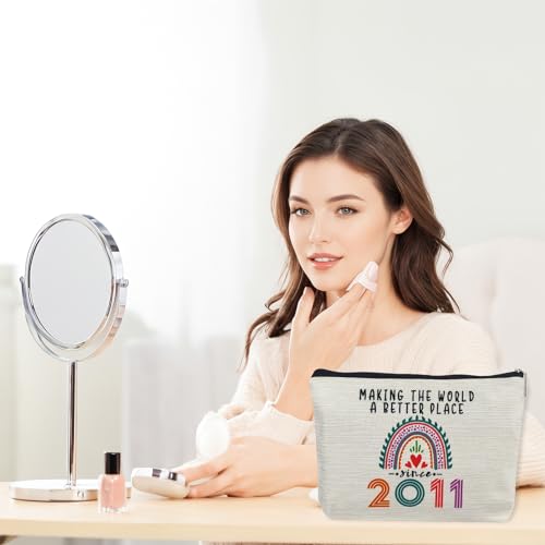 14 Year Old Girl Gift Ideas, 14th Birthday Gifts for Teenage Girls, Funny 2011 Birthday Decorations Makeup Bags for Sister, Daughter, Niece, Christmas, Best Cosmetic Travel Pouch for Teen Girls Stuff