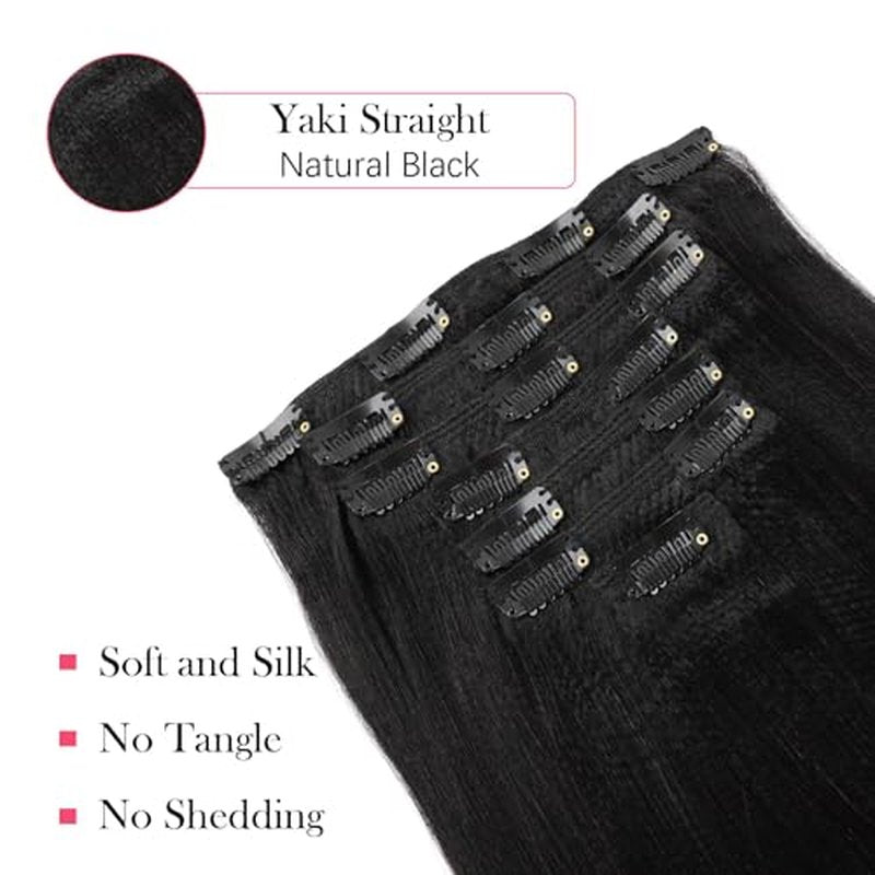 Sassina Italian Light Yaki Straight Clip in Human Hair Extensions Real Remy Double Wefts Clip in Hair Extensions for Black Women 120 Grams 7 Pieces With 17 Clips YS 12 Inch