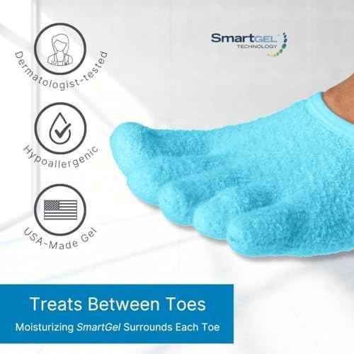 NatraCure 5-Toe Gel Lined Foot Moisturizing Socks ? Aloe & Shea Infused Fuzzy Hydrating Socks for Women & Men - Soft Feet Moisturizer Spa & Pedicure Socks for Dry Cracked Heels, Calluses - Medium