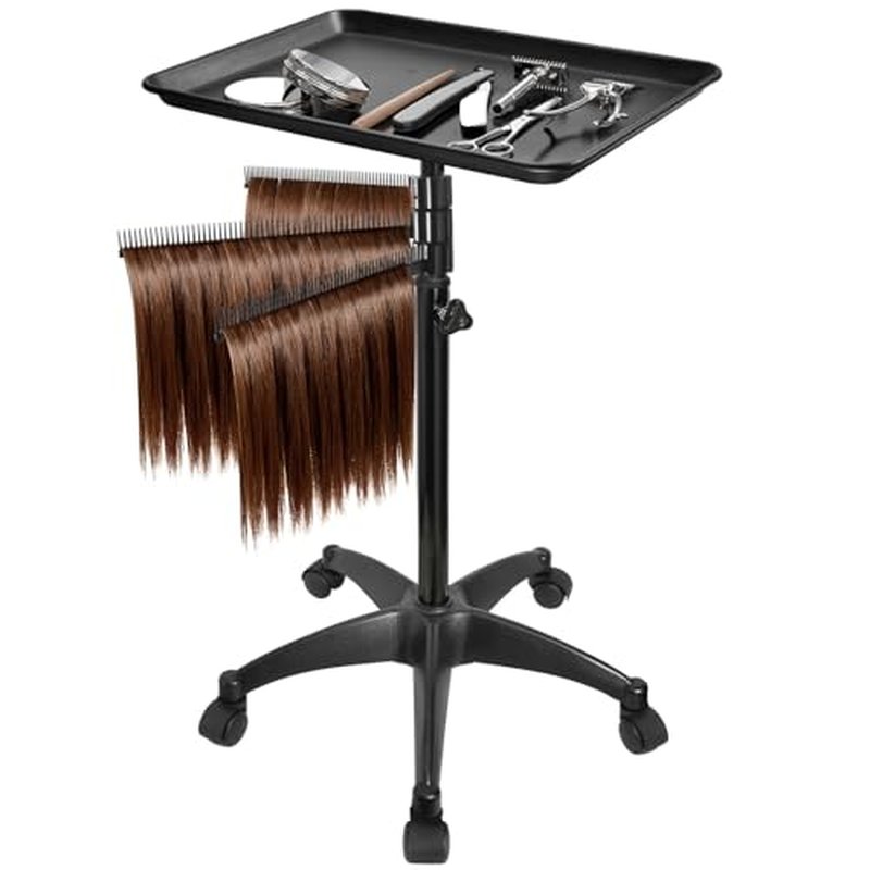 Salon Rolling Tray, Styling Tray Cart with 3pcs Hair Rack, Tattoo Tray Trolley Height Adjustable, Service Storage Tray Trolley for Beauty Salon Clinic Spa