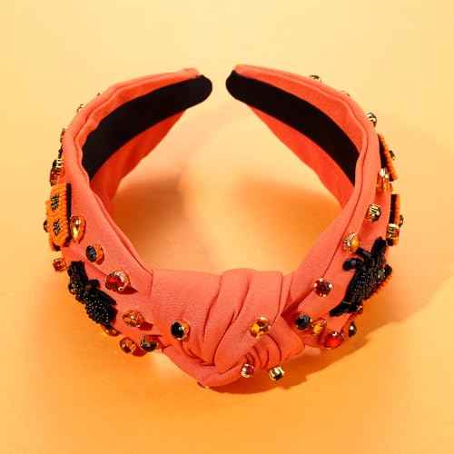 MOLOCH Halloween Headbands for Women Spooky Pumpkin Candy Corn Knotted Headband Crystal Headband Halloween Costume Hair Accessories