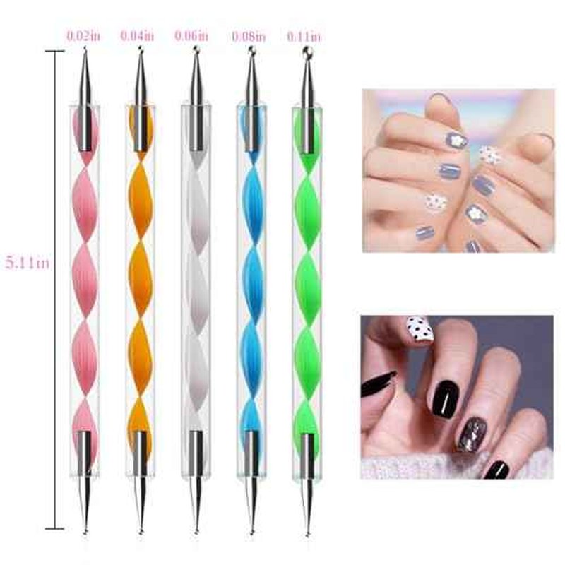 Nail Dotting Tools Set ? 5PCS Dual-Ended Dotting Pens & 3PCS Nail Art Brushes for DIY Nail Art, Painting & Design