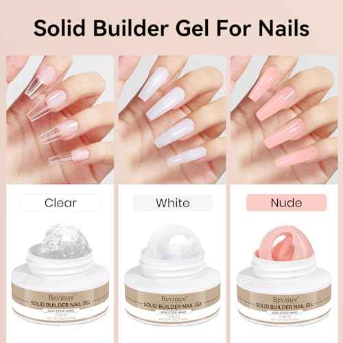 Solid Builder Gel for Nails 3PCS, 3D Hard Gel for Nail Art Sculpting Non-Stick Hand, Clear White Nude for Modeling, Sculpture, Nail Extension UV/Led Manicure DIY At Home 18g*3Colors