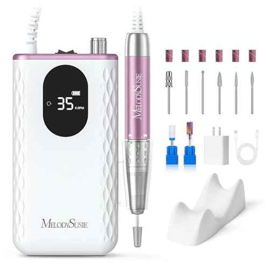 MelodySusie Professional Clip-On High-Efficiency Cordless Nail Drill,MM400D 35000RPM Rechargeable E-File with Gem-Cut Design and Lightweight Handpiece for All Manicure Shaping, Gel Removal & Salon Use
