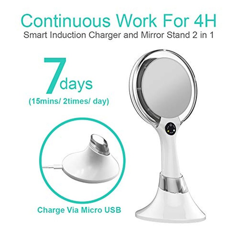 Starlite Handheld Rechargeable Lighted Makeup Mirror with Stand, 1X/5X Magnification, Dual Sided & Vanity Mirror with Bright and Warm Light, Cordless Rechargeable Mirror (White Colour)